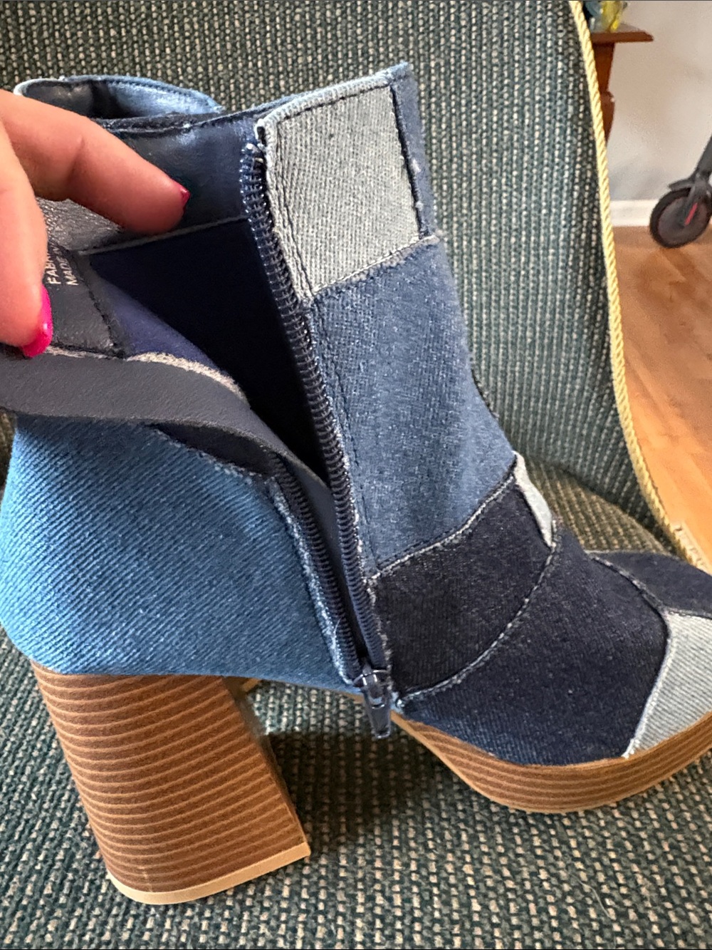 Patchwork Denim Platform Ankle Boots - Blue Multi - Picture 7 of 8